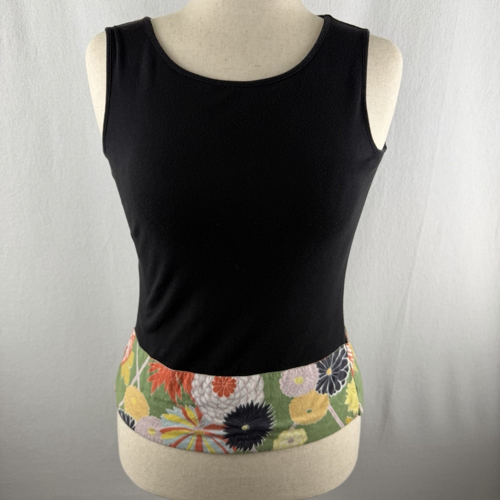 Y2K Anthropologie Black Tank Floral Apron Waist Wrap Tie Sz S 90s Cottage Whimsy
